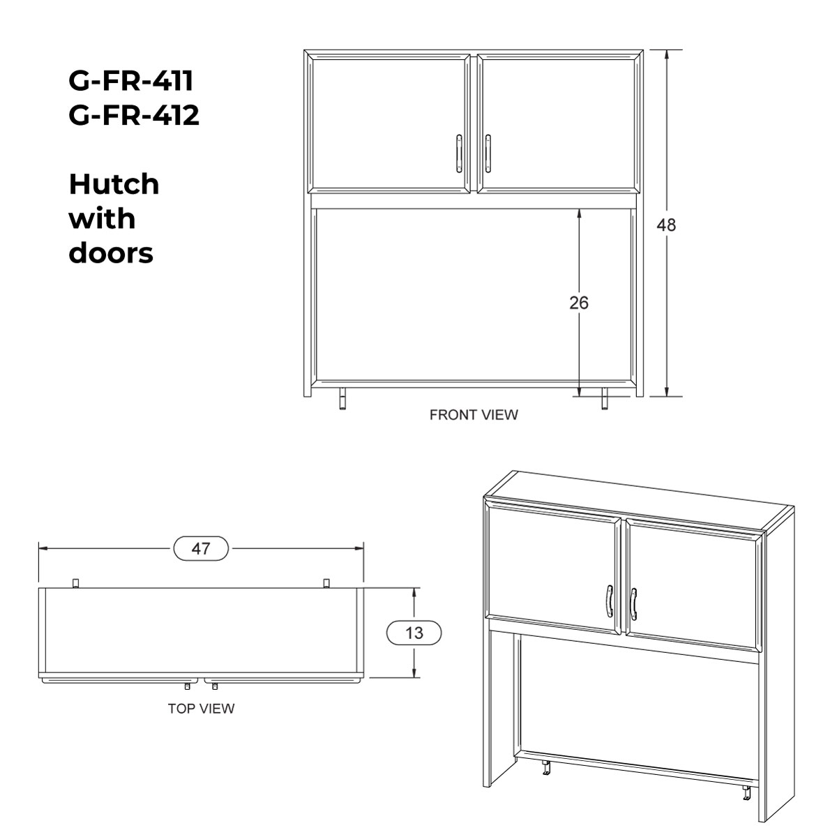Hutch with doors and corkboard - Birch