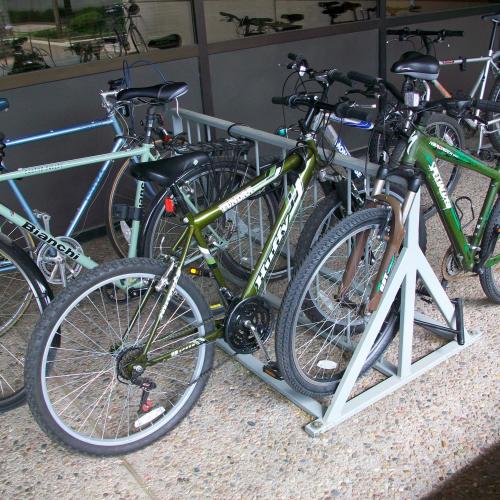 bicycle rack with bikes parked